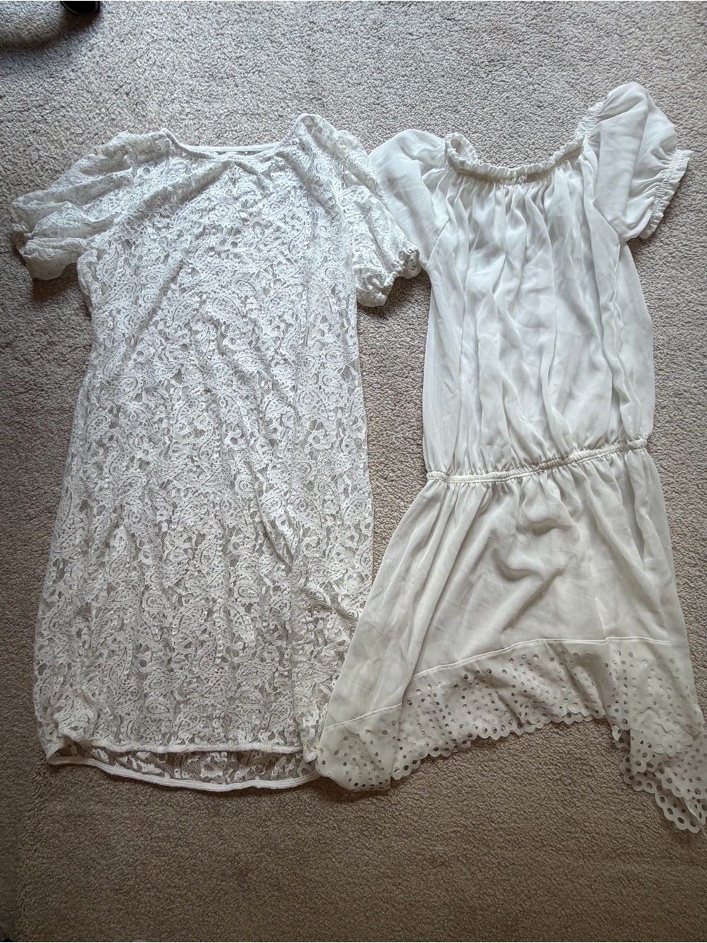 White Lace & Eyelet Boho Dresses - Two-Piece Set